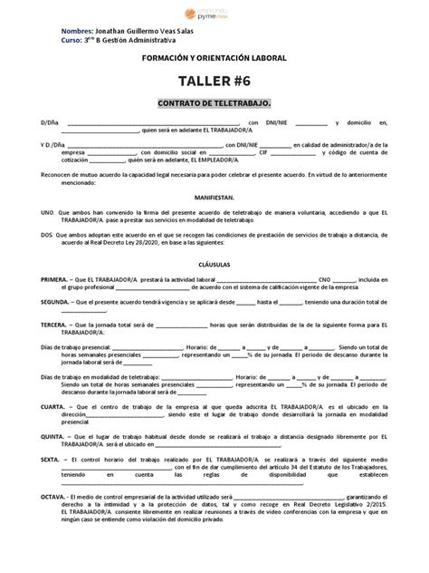 Contrato De Teletrabajo 6 Pdf Privacidad De La Información Tiempo