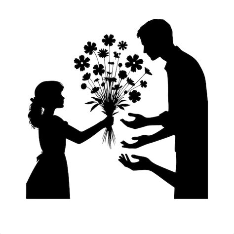 Premium Vector A Silhouette Of A Couple Proposing A Man Giving A Flower