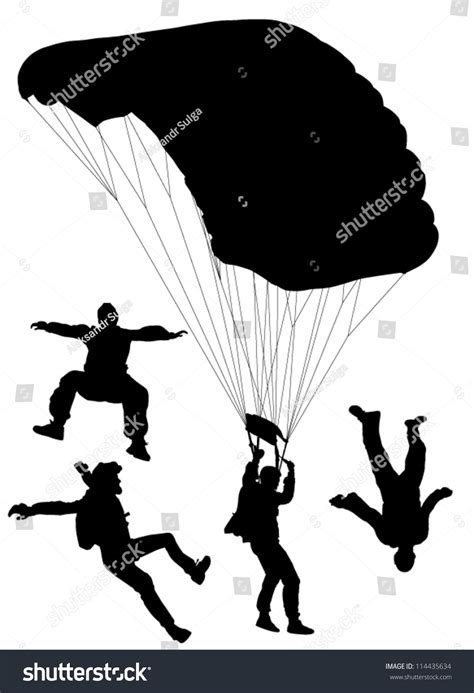 Skydiving Silhouette On White Background Stock Vector 114435634