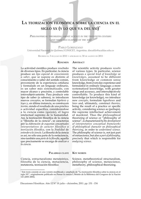 Pdf La Teorización Filosófica Sobre La Ciencia En El Siglo Xx Y Lo