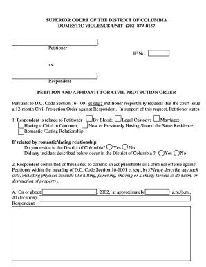 DCSC Form Petition And Affidavit For Civil Protection Order Dccourts