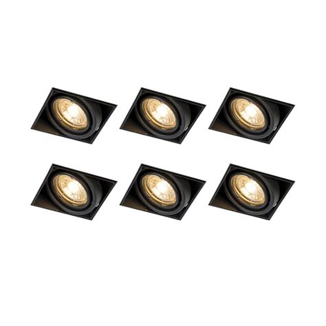 Set Of 6 Recessed Spots Black GU10 Tiltable Trimless Oneon