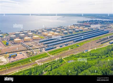 Huge Port With Oil Tanks For Storing Liquid Fuel On The Seashore