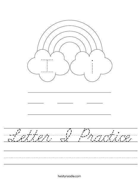 Letter I Practice Worksheet - Cursive - Twisty Noodle