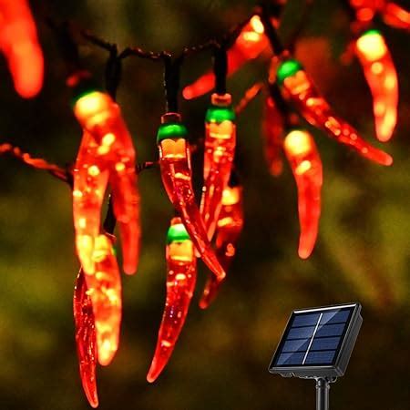 Behiller Ft Led Solar Garden Chili Lights Outdoor Red Chili Pepper