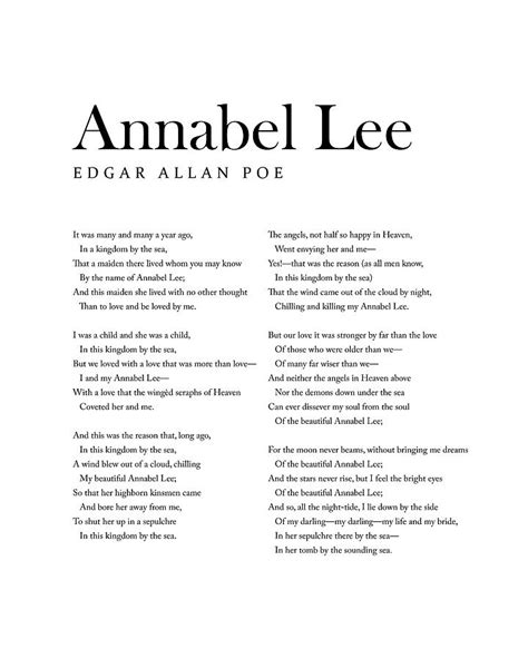 Annabel Lee - Edgar Allan Poe - Poem - Literature Print Digital Art by ...