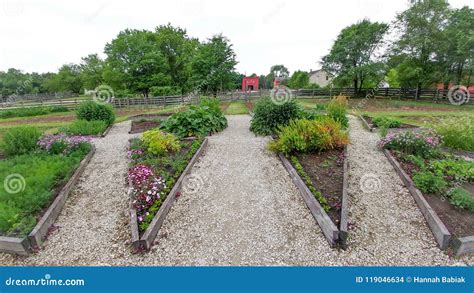 Triangular Gardens With Flowers And Herbs Stock Photo Image Of