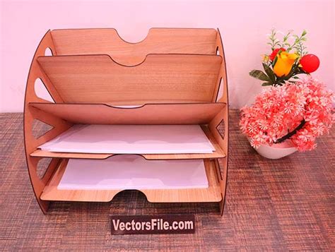 Laser Cut Wooden Office File Rack Office Desk Organizer File Holder