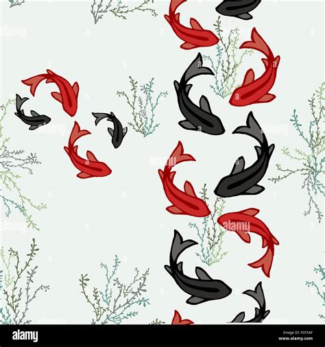 Koi Fish Seamless Pattern Traditional Asian Style Art Of Carp Goldfish