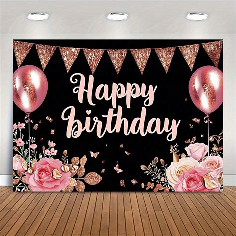 1pc Happy Birthday Decoration Banner Black And Rose Gold Happy Birthday