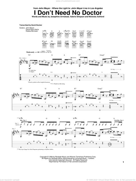 Mayer I Dont Need No Doctor Sheet Music For Guitar Tablature