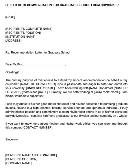 Letter Of Recommendation Examples For Graduate School