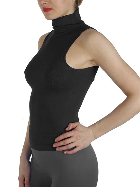 Kuda Moda Women Seamless Sleeveless Mock Neck Turtleneck Shaping Slim