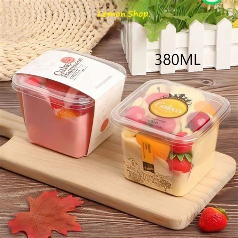 Lemon 10pc J1075 380ml Plastic Mousse Cup With Lid Pkt Square Dessert