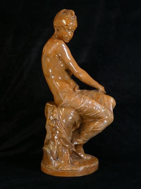 Proantic Statue Jeune Femme En Terre Cuite La Baigneuse