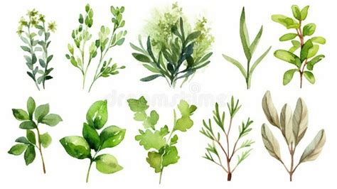 Watercolor Collection Of Fresh Herbs Stock Illustration Illustration