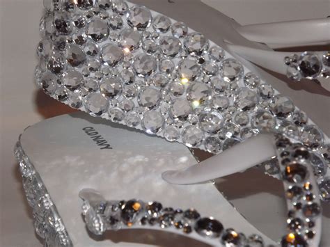 Rhinestone Bling Flip Flop Wedge Sandals Bridal Wedding