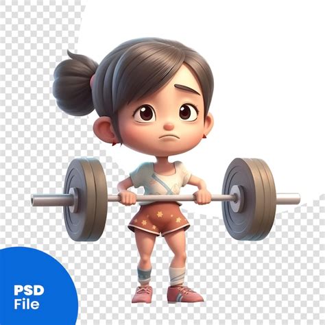 Menina levantando uma barra renderização 3d modelo psd de caminho