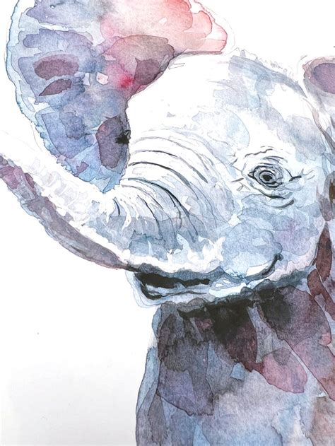 Baby Elephant Watercolor Print, Baby Nursery Prints by Luke Kanelov