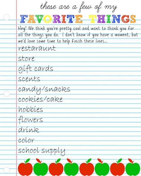 7 Best Images Of Printable Teachers My Favorite Things Teacher