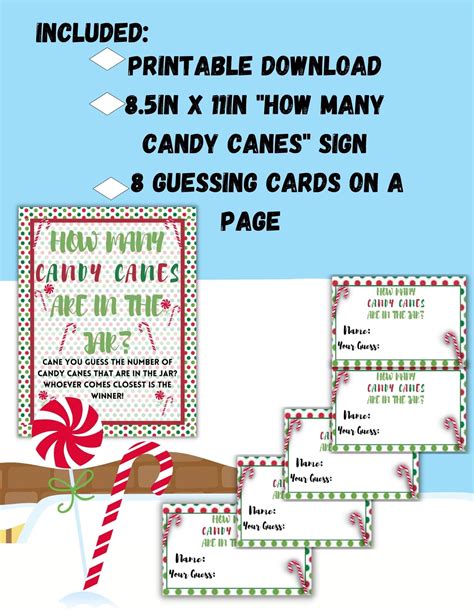 Christmas Holiday Candy Cane Guessing Game Christmas Party Game Printable Guess How Many