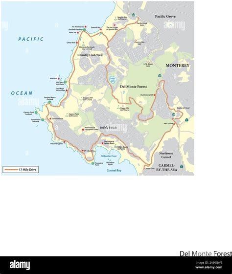 Map Of Seventeen Mile Drive A Scenic Road Through Pebble Beach And