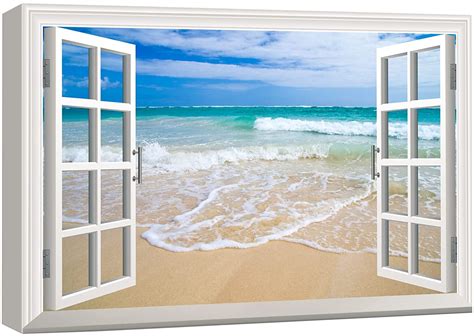 Wall Canvas Print Wall Art Window View Of Sea Waves On The Beach