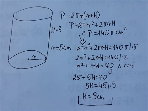 Pole powierzchni całkowitej walca o promieniu podstawy 5 cm wyosci 140π