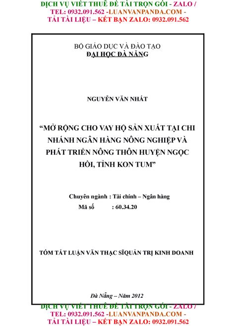 Mở Rộng Cho Vay Hộ Sản Xuất Tại Agribank Huyện Ngọc Hồi Tỉnh Kon Tum