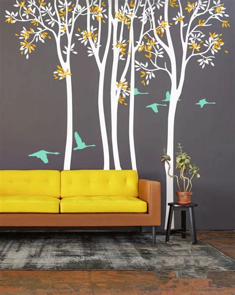 Set of 5 Large Tree Wall Decals Nursery Tree Wall Decals with Swalows ...