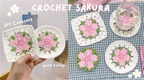 How To Crochet Cherry Blossom Coaster 🌸 Granny Square Sakura Tutorial L