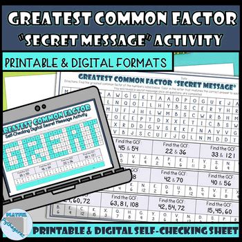 Greatest Common Factor GCF Secret Message Coloring Activity Print