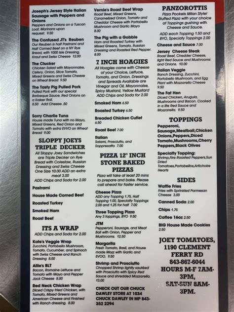 Menu Of Joey Tomatoes In Charleston Sc 29492