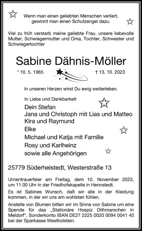 Traueranzeigen von Sabine Dähnis Möller trauer anzeigen de