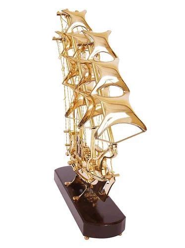 Modern Golden Base Polished Brass Ship Showpiece For Decoration At Rs