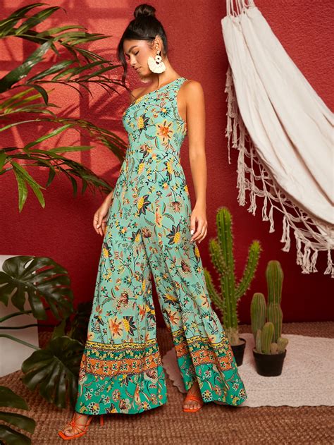 Shein Vcay Costas Nuas Floral Estampa Em Toda A Parte Boho Macac O