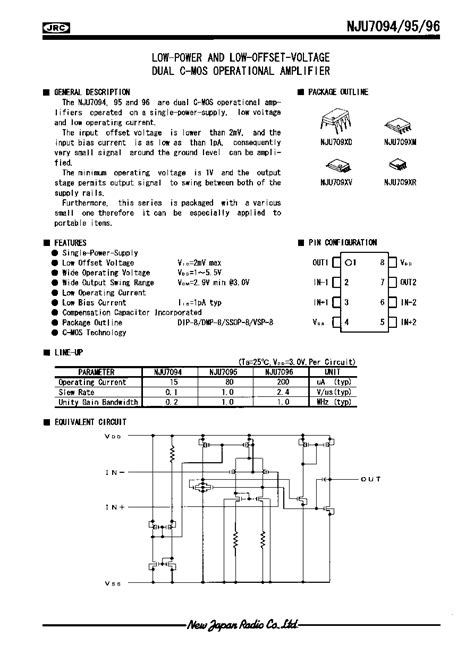 NJU7095 Datasheet 1 9 Pages NJRC LOW POWER AND LOW OFFSET VOLTAGE