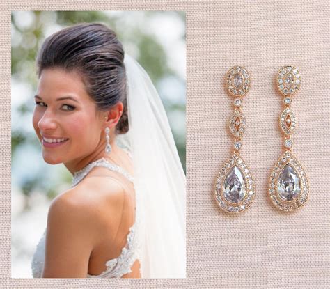 Crystal Bridal Earrings Rose Gold Wedding Earrings Wedding Bracelet