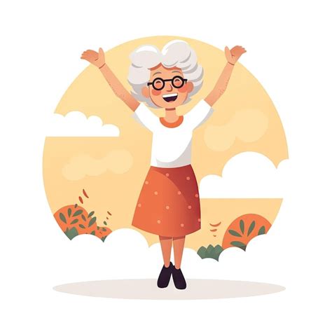 Premium Ai Image Happy Old Woman In Flat Minimalistic Animation Ai