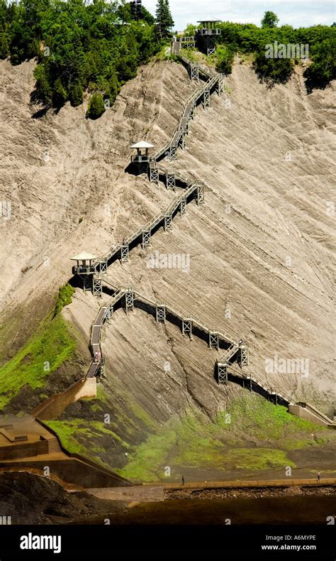 Cliffside and stairs at Montmorency Falls, Quebec, Canada Stock Photo ...