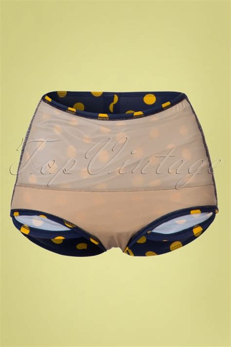 Esther Williams S Classic Polkadot Bikini Pants In Navy And Yellow