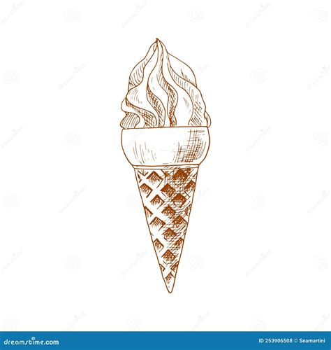 Ice Cream Waffle Cone With Swirl Isolated Sketch Stock Vector