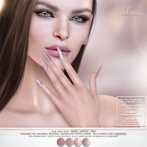 Second Life Marketplace Alme Mesh Square Nails Pastel Winter