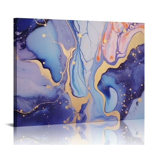 Gosmith Abstract Canvas Wall Art Framed Purple Blue And Gold Wall Decor Abstract Marble Texture