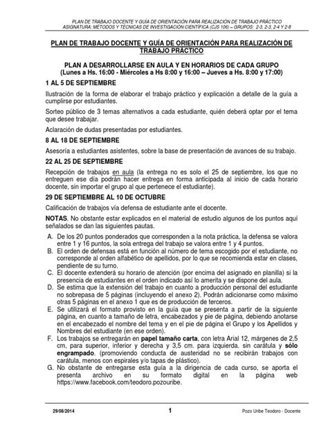 PDF Plan de Trabajo Docente y Guía de Orientación Para Realización de