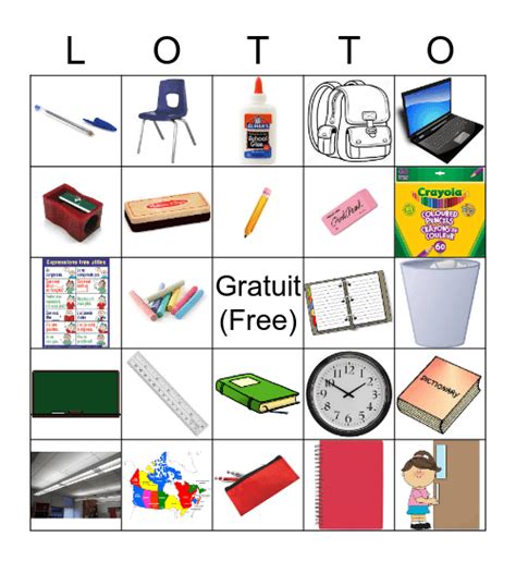 Les Objets De Classe Bingo Card