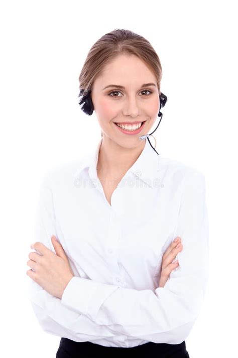 Portrait Of Smiling Cheerful Young Support Phone Operator In Headset