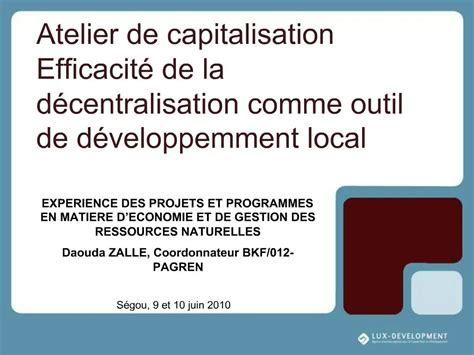 PPT Atelier De Capitalisation Efficacit De La D Centralisation Comme