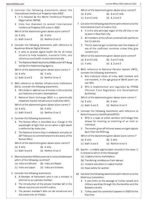 Drishti Ias Current Affairs Mcq Quiz Consolidation March Part I Ii