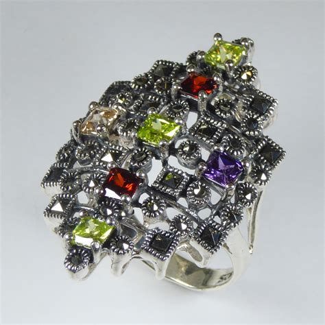 Anillo De Plata Con Piedras De Colores Joyeria Chaves